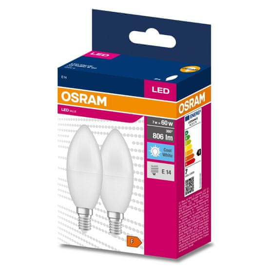 Osram 2x LED žárovka E14 SVÍČKA 7W = 60W 806lm 4000K Neutrální bílá