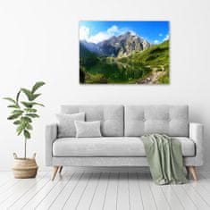 Wallmuralia Foto obraz fotografie na skle Mořské oko Tatry 100x70 cm 2 úchytky