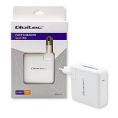 Qoltec Síťová nabíječka FAST 96W | 5-20V | 3- 4.7A | USB C PD | Bílá