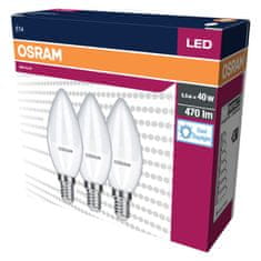 Osram 3x LED žárovka E14 SVÍČKA 4,9W = 40W 470lm 6500K Studená bílá