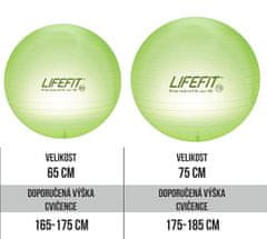 LIFEFIT Gymnastický míč TRANSPARENT 65 cm, sv. zelený