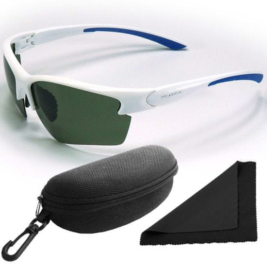 Polarized Brýle sluneční 251 - obroučky bílé-modré / skla tmavá / polarizační skla / pouzdro a utěrka