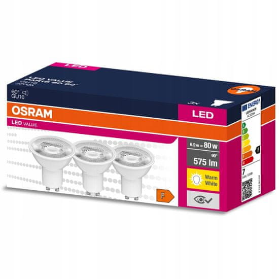 Basic 3x LED GU10 6,9W 80W 575lm 2700K 60° OSRAM