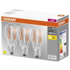 Osram 3x LED žárovka E27 A60 7,5W = 75W 1055lm 2700K Teplá bílá FILAMENT