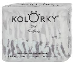 KOLORKY DAY - peří - S (3-6 kg) - 25 ks - jednorázové eko plenky