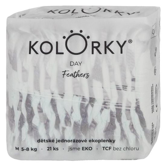 KOLORKY DAY - peří - M (5-8 kg) - 21 ks - jednorázové eko plenky