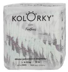 KOLORKY DAY - peří - L (8-13 kg) - 19 ks - jednorázové eko plenky