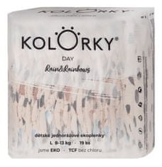 KOLORKY DAY - déšť a duhy - L (8-13 kg) - 19 ks - jednorázové eko plenky