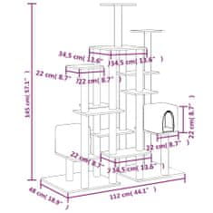 Škrabadlo pro kočky se sisalovými sloupky krémové 145 cm