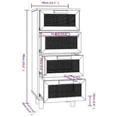 Vidaxl Příborník černý 40x30x90 cm masivní borovice a přírodní ratan