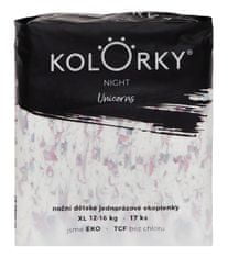 KOLORKY NIGHT - jednorožci - XL (12-16 kg) - 17 ks - noční jednorázové eko plenky