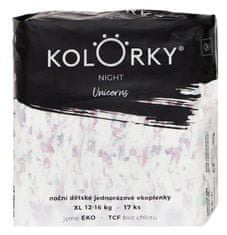 KOLORKY NIGHT - jednorožci - XL (12-16 kg) - 17 ks - noční jednorázové eko plenky