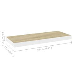 Vidaxl Plovoucí nástěnné police 2 ks dub a bílé 60 x 23,5 x 3,8 cm MDF