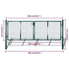 Vidaxl Plotová brána ocel 306 x 175 cm zelená