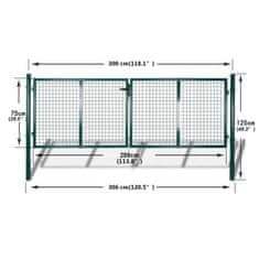 Vidaxl Zahradní plotová brána 289 x 75 cm / 306 x 125 cm pletivo