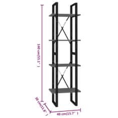 Greatstore Knihovna se 4 policemi šedá 40 x 30 x 140 cm dřevotříska