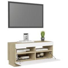 Greatstore TV skříňka s LED osvětlením bílá a dub sonoma 80 x 35 x 40 cm