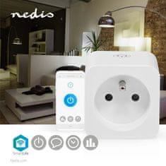 Nedis SmartLife chytrá zásuvka, monitor spotřeby, ochranný kolík, 16 A (WIFIP121EWT)