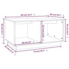 Greatstore Konferenční stolek šedý 80 x 50 x 40 cm masivní borové dřevo