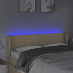 Greatstore Čelo postele s LED krémové 147 x 16 x 78/88 cm textil