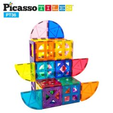 PicassoTiles Magnetická stavebnice 36ks-čtvrtkulatý a okenní set