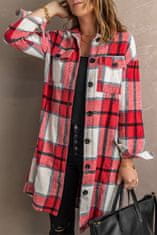 OMG! dámský kostkovaný kabát s košilovým límcem a zapínáním na knoflíky Endl červená 2XL