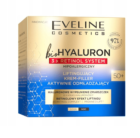 Eveline BIOHYALURON 3X RETINOL SYSTEM LIFTINGOVÝ KRÉM-VÝPLŇ AKTIVNĚ OMLAZUJÍCÍ 50+