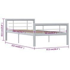 Vidaxl Rám postele šedobílý kov 90 x 200 cm