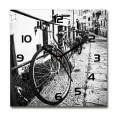 Wallmuralia Skleněné hodiny čtverec Městská kola černé 30x30 cm