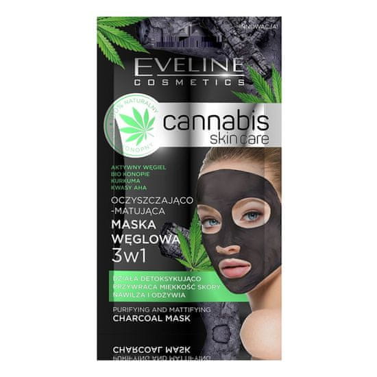 Eveline CANABIS SKIN CARE ČISTICÍ A MATUJÍCÍ MASKA S DŘEVĚNÝM UHLÍM 3V1 7 ML