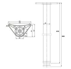 GTV 2x Nábytková Noha ke Stolu Nastavitelná GTV 870mm 60mm Saténová