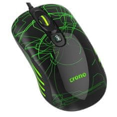 Crono myš OP-636G/ gaming/ drátová/ laser/ 3200 dpi/ LED podsvícení/ USB/ černo-zelená