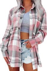 OMG! Dámská kostkovaná košile s kapsami a knoflíky Desana růžová XXL