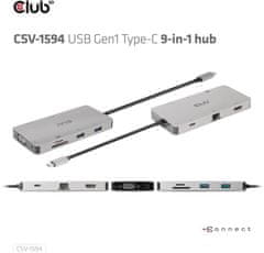 Club 3D HUB USB-C 9v1, HDMI, VGA, 2x USB-A Gen1, RJ45, SD, PD 100W