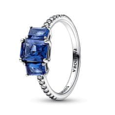 Pandora Třpytivý stříbrný prsten s modrými krystaly Timeless 192389C01 (Obvod 52 mm)