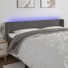 Vidaxl Čelo postele s LED tmavě šedé 183 x 16 x 78/88 cm samet