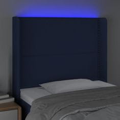 Vidaxl Čelo postele s LED modré 83 x 16 x 118/128 cm textil