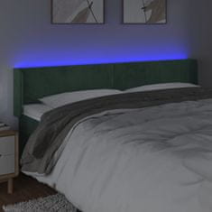 Vidaxl Čelo postele s LED tmavě zelené 183 x 16 x 78/88 cm samet