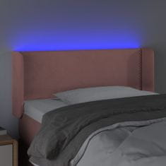 Greatstore Čelo postele s LED růžové 103 x 16 x 78/88 cm samet