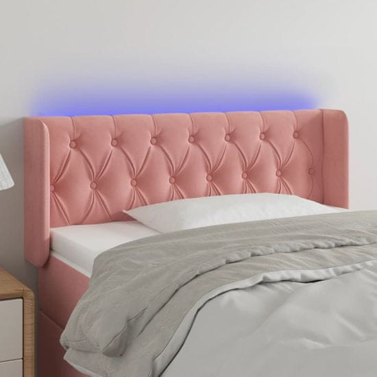 Greatstore Čelo postele s LED růžové 93 x 16 x 78/88 cm samet