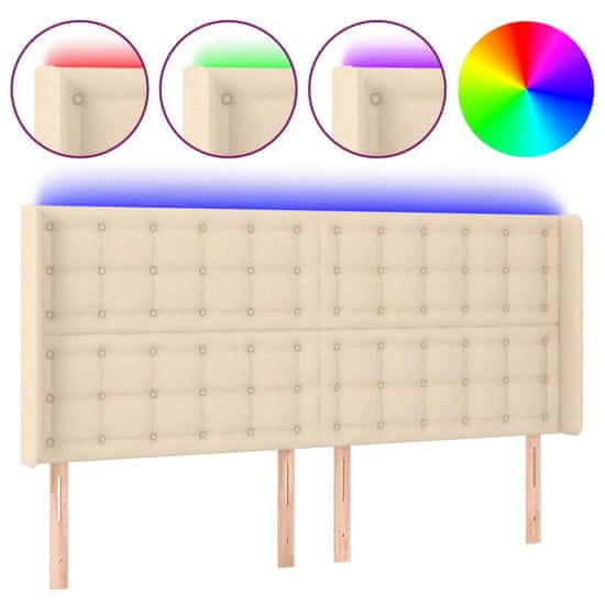 Vidaxl Čelo postele s LED krémové 163 x 16 x 118/128 cm textil