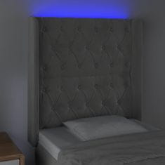 Greatstore Čelo postele s LED světle šedé 83 x 16 x 118/128 cm samet