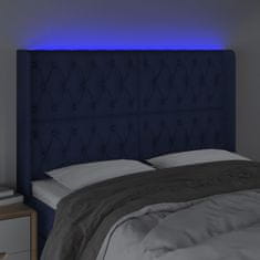 Vidaxl Čelo postele s LED modré 163 x 16 x 118/128 cm textil