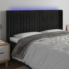 Vidaxl Čelo postele s LED černé 183 x 16 x 118/128 cm samet