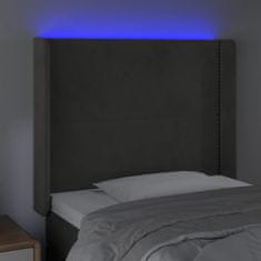 Greatstore Čelo postele s LED tmavě šedé 103 x 16 x 118/128 cm samet