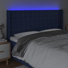 Vidaxl Čelo postele s LED modré 203 x 16 x 118/128 cm textil