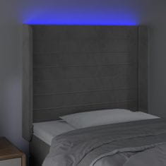 Greatstore Čelo postele s LED světle šedé 103 x 16 x 118/128 cm samet