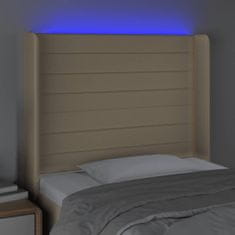 Vidaxl Čelo postele s LED krémové 93 x 16 x 118/128 cm textil