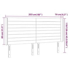 Vidaxl Čelo postele s LED světle šedé 203 x 16 x 118/128 cm samet