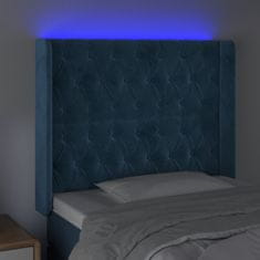 Greatstore Čelo postele s LED tmavě modré 103 x 16 x 118/128 cm textil